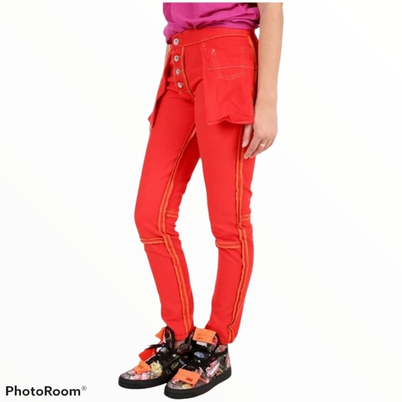 BEN TAVERNITI UNRAVEL PROJECT Red Reverse Boyskinny Jeans Lipstick NEW Size W26 - Picture 5 of 11
